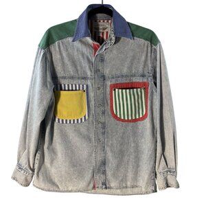 Vintage Limited Express Denim Shirt M Colorblock Pockets Button-Down 100% Cotton